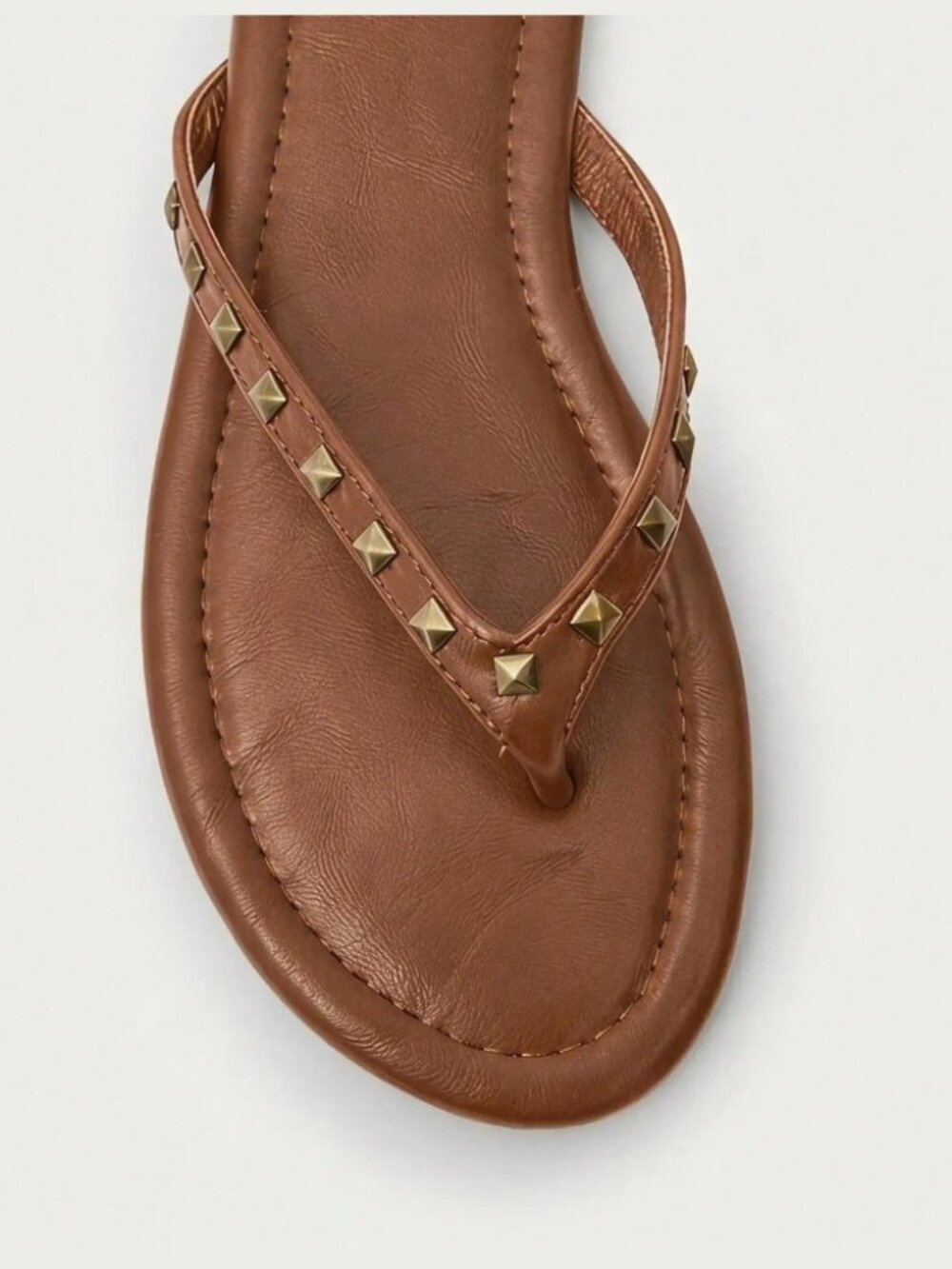 Cognac Brown Studded Thong Flat Sandals